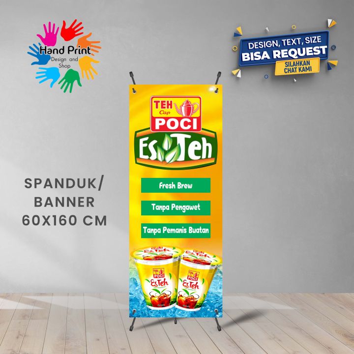 Spanduk Banner Es Teh Poci Warna Oren Minuman Segar Ukuran 60x160 Cm