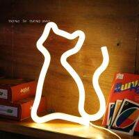 BRELONGLED neon letter modeling cat Christmas bar room decoration night light white pink 1 pc