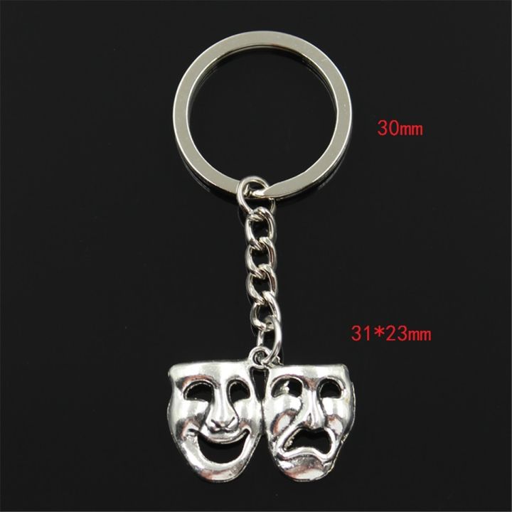 new-fashion-men-30mm-keychain-diy-metal-holder-chain-vintage-comedy-tragedy-masks-31x23mm-silver-color-pendant-gift-key-chains