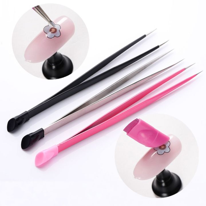 1pc-2-heads-straight-nail-tweezers-with-silicone-pressing-head-for-3d-sticker-rhinestones-water-sticker-picker-metal-nails-tools