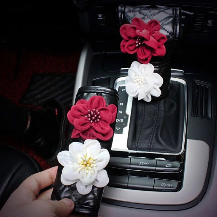 styling-rose-flower-crystal-car-interior-accessories-neck-cushion-leather-steering-wheel-covers-handbrake-gear-seat-belt-covers