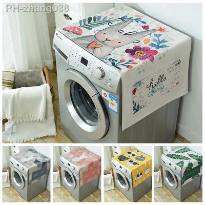 Geometric Rhombus Dust Covers Washing Machine Covers Refrigerator Dust with Pocket Cotton Linen Microwave Dust Covers Home Clean