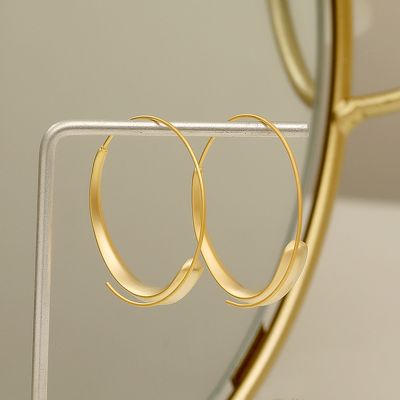 【CC】 New 14K Real Gold Plated Matte Frosted Texture Hoop Earrings for Jewelry Needle