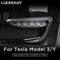 For Tesla Model 3 Y 2023 Real Carbon Fiber Front Fog Light Eyebrow Wind Knife Bumper Protection Cover Modification Accessories