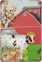 Funny Retro Vintage Metal Tin Sign 24"x18" Hello Fall Cow Sign Bar Pub Club Cafe Restaurant Kitchen Outdoor Indoor Wall Decor Novelty Gifts, Sunflower