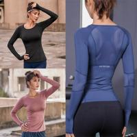 QianXing Shop Fashion Women Mesh Hollow Out Yoga Top Full Sleeve Sport Shirt Quick Dry Fitness Clothing Gym Running Jogging Shirts Slim Activewear