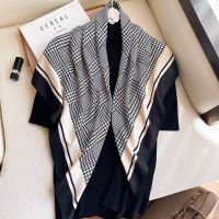 ✎♤  2023 New Fashion 90x90cm Plaid Square Scarf Women High Quality Printed Silk Sunscreen Beach foulard bandanna muffler wrap shawl