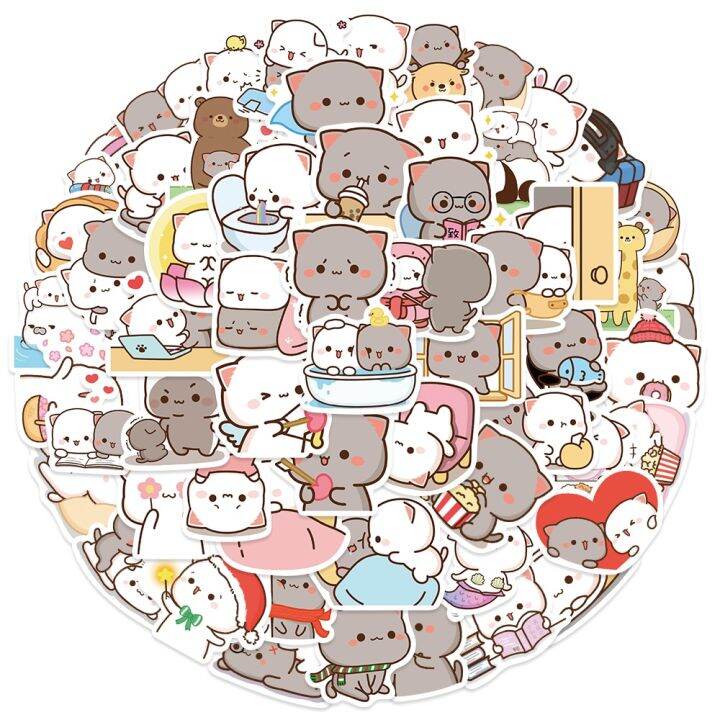 สติกเกอร์รูปแมวการ์ตูนน่ารัก-mitao-60ชิ้นกันน้ำสติกเกอร์แมวตลกสำหรับกระบอกน้ำแล็ปท็อปสเก็ตบอร์ดกระเป๋าของเล่นเด็กสติกเกอร์-amp-ป้าย