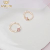 ASHIQI Natural Freshwater Pearls Ring Women With Two Sterling Silver Beads Jewelry Wedding Gift