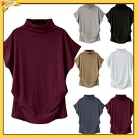 COD DSFERTRETRE (athena) Summer Fashion Women Solid Color Loose Turtle Neck Short Sleeve T-Shirt Top