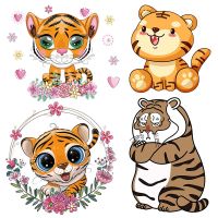 Cute Tiger Flower Patch Iron-on Transfers For Kids Clothes Cartoon Animal Applique Heat Thermal Transfer For Clothing Stickers