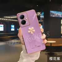 เคสสำหรับ VIVO สมาร์ทโฟน Y78 Y36 Y27 Y02 Y02T V27e V27 Y02A 5G 4G น่ารักดอกไม้3D เคสใส่โทรศัพท์ขอบตรงชุบไฟฟ้าปลอกนิ่ม VIVOY78 VIVOY27 VIVOY36