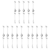 5Spoon+5Forks Stainless Steel Leaf Coffee Cake Spoon Fork Dessert Spoons, Stirring Teaspoon Set