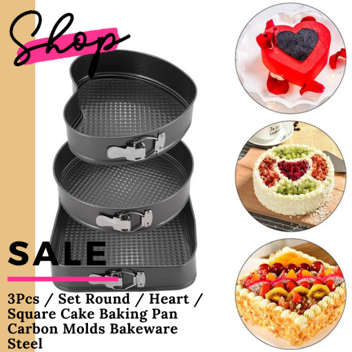 3PCS/SET Carbon Steel Cakes Molds Square Heart Type Removable Cake