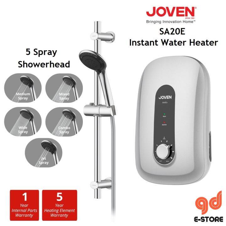 Joven Water Heater Without Pump SA20E Silver 5 Spray Hand Shower SA-20E |  Lazada