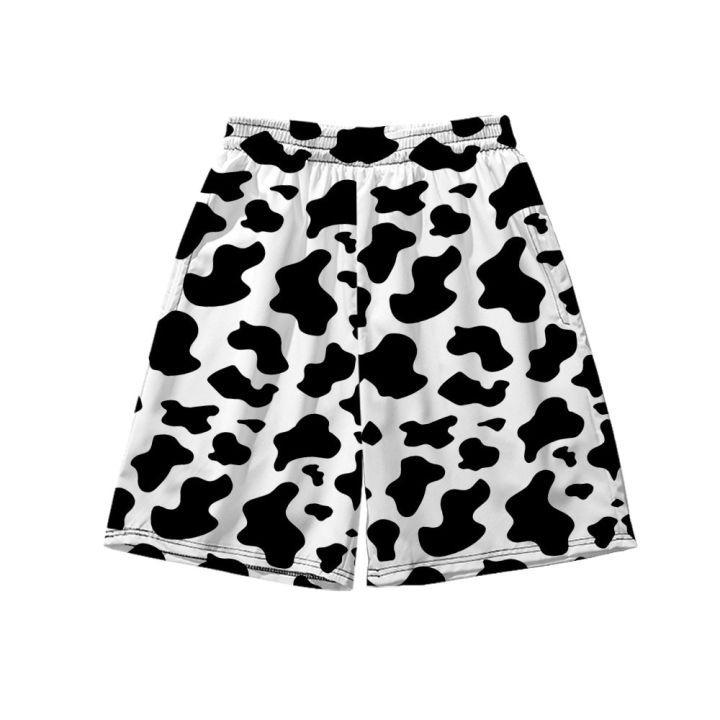 กางเกงขาสั้นบอร์ด3d-ลายวัวสีดำสีขาวสำหรับผู้ชายกางเกงเดินชายหาดกางเกงว่ายน้ำเสื้อผ้าชายหาดฤดูร้อนแห้งเร็ว