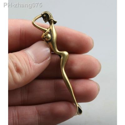 66MM/2.6 Collect Curio Rare Chinese Fengshui Small Bronze Exquisite Pretty Beautiful Woman Naked Girl Earpick Pendant Statue 8g