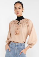 Zalia - Linen Peasant Tassels Blouse