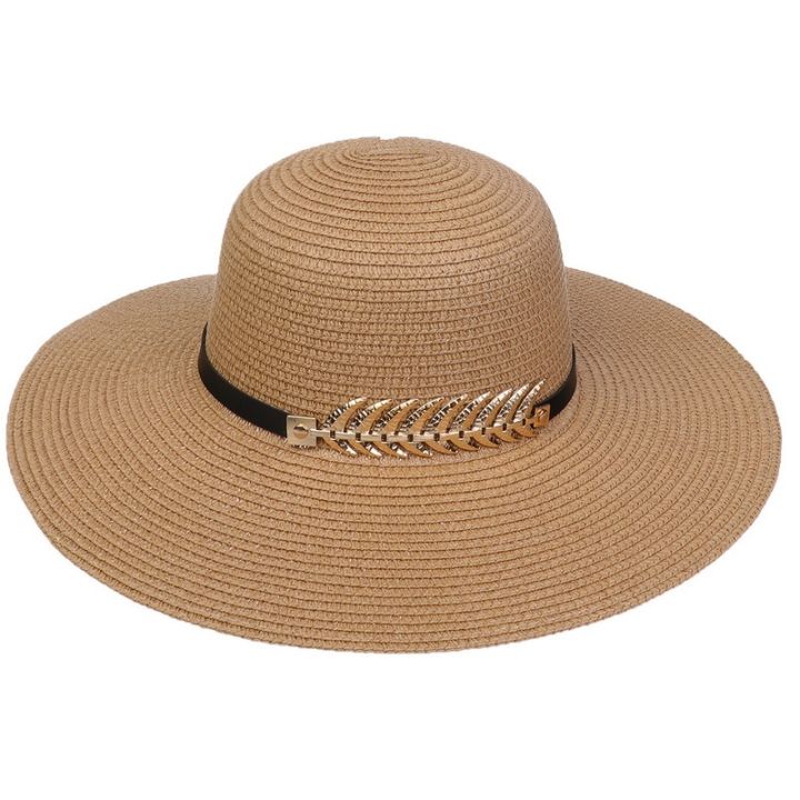 cod-sun-protection-hat-female-korean-version-fashion-all-match-straw-gold-leaf-high-end-atmospheric-seaside