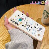 Jjlingji เคสสำหรับ Infinix Hot 9 Pro เคส X655C ลายการ์ตูนโชคดี Pochacco ขอบด้านข้างเคสโทรศัพท์กันกระแทกสี่เหลี่ยมจตุรัสแท้กรอบป้องกันกล้องหลังเต็มรูปแบบ