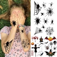 【YF】 Black Halloween Spider Temporary Tattoos For Kids Children Realistic Fake Bat Scarecrow Skull Tatoos Small Tattoo Stickers