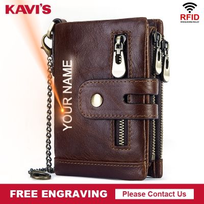 （Layor wallet） แกะสลักฟรี Cowhide หนังแท้ผู้ชายกระเป๋าสตางค์กระเป๋าเงินเหรียญมินิผู้ถือบัตรโซ่ผลงาน Portomonee ชาย Walet กระเป๋าโซ่