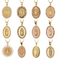 ㍿ FDHTD Womens Religious Jewelry Inlaid Mary Pendant Believer Necklace