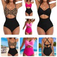 V Neck Bikini Sets Spaghetti Straps High Waisted Bathing Suit Tummy Control Color Block Monokini for Women Water Sport