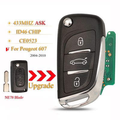 Jingyuqin ชิปปรับเปลี่ยนได้3ปุ่ม Kunci Remote Mobil ID46 433MHZ สำหรับ Peugeot 607 2004-2010 Fob CE0523 NE78