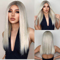 ALAN EATON Long Silky Straight วิกผมสังเคราะห์ด้านหน้า Natural Middle Part Ombre วิกผมสีบลอนด์สีน้ำตาลสำหรับผู้หญิงคอสเพลย์ทุกวัน Usehot