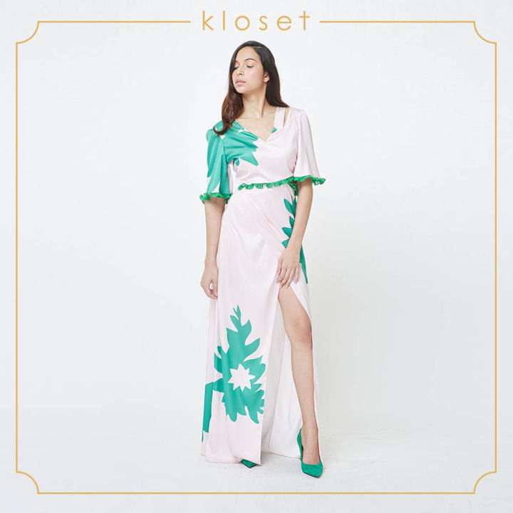 kloset-serial-print-long-dress-ss19-d017-เดรสผู้หญิง-เสื้อผ้าผู้หญิง-เสื้อผ้าแฟชั่น-เดรสยาว-เดรสพิมพ์ลาย