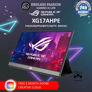  ASUS ROG Strix 17.3 1080P Portable Gaming Monitor  (XG17AHP)-FHD, IPS, 240Hz, Adaptive-Sync, Built-in Battery, ROG Bag, Tripod  Stand, USB Type-C, Micro HDMI for Laptop, PC, Console, 3-Year Warranty
