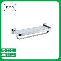 NTS Single Glass Shelf with Single Bar ชั้นวางของในห้องน้ำ หิ้งกระจกวางของพร้อมราวสเตนเลส Crux Series รุ่น BH-CRM03B