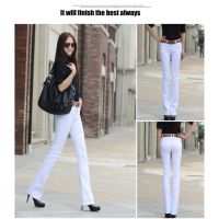 Candy Color Pants Female Summer White Cowboy Boot Slim And Long Cotton Jeans