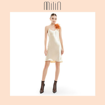 [MILIN] Spaghetti strap signature feathers Night party mini  dress เดรสสั้นสายเดี่ยวสปาเก็ตตี้ตกแต่งขนนกสำหรับปาร์ตี้ / Downing Dress