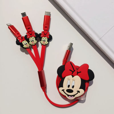 【cw】 cute Mickey and three-in-one data cable charger fast charge Android type car reno universal ！