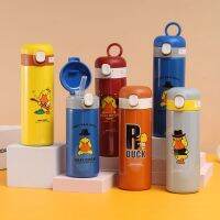 300mL400ml Cute Little Yellow Duck Thermos Mug with Lifting Ring Bounce Cover 304 Stainless Steel Thermos Children Water Bottle