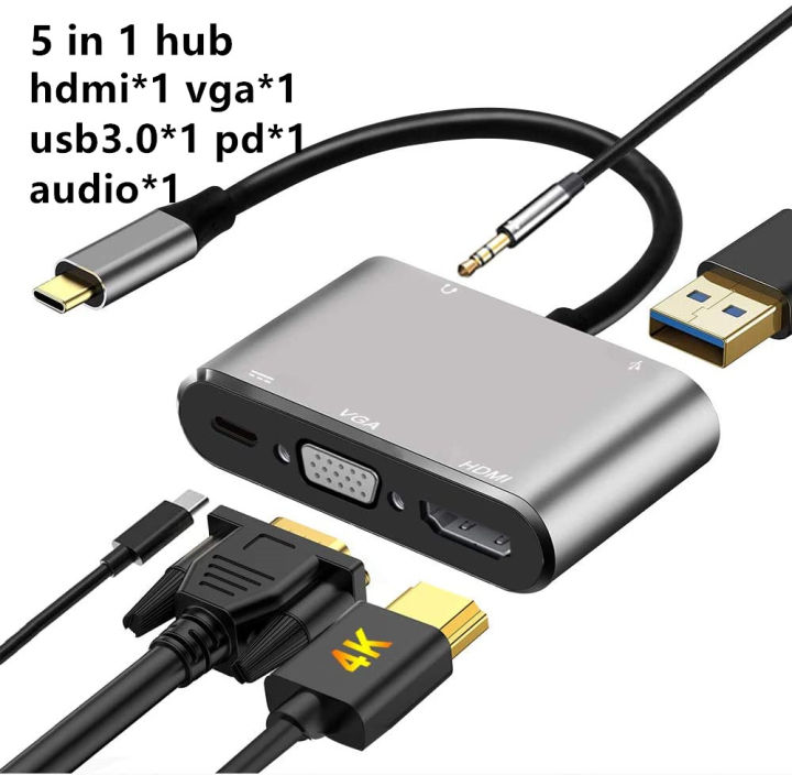 USB Type C HubTo HDMI-compatible 4K VGA Adapter RJ45 Lan Ethernet SD TF PD USB3.0 3.5mm Jack Audio Video for MacBook Pro OTG