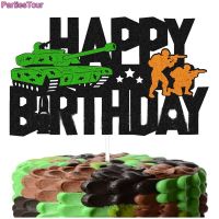 【LZ】❉❡  Tanque bolo topper camuflagem feliz aniversário decoração do bolo para crianças soldado exército militar camuflagem temático festa de aniversário suprimentos