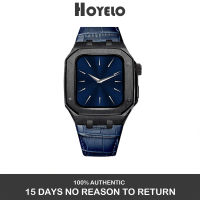 Hoyelo AP Royoak ชุดแท่งสายหนัง + สแตนเลสสตีลเคสสำหรับ Apple Watch 8 7 6 45มม. 44มม. สำหรับ I Watch Series 45มม. 44มม. ชุดดัดแปลงโลหะ