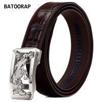 2021Top High-end Crocodile Belly Belt Brand Luxury Designer Mens Belt Brown Domineering Tiger Stainless Steel Automatic Buckle