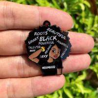 5 PCS Afro Woman BBW Im Here Black Girl Charms Enamel Pendant for DIY Jewelry Making Bag Tags