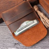 Vintage Handmade Crazy Horse Cowhide leather Mini Coin Purse Men and Women Retro ID Bank Card Holders Small Wallet Card Holders