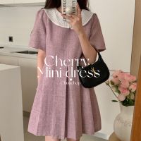 chuuchop_พร้อมส่ง(C7971)??Cherry mini dress มินิเดรสผ้าทวิสสีม่วง สไตล์เกาหลี น่ารัก