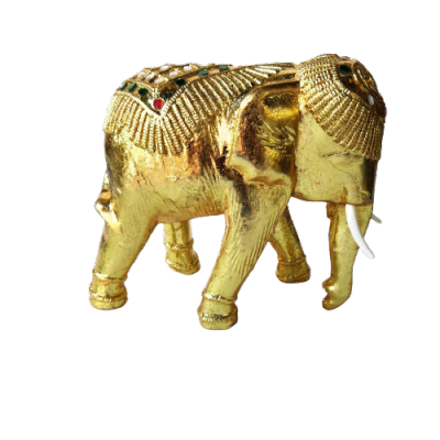 #pw01# ช้างแกะสลักด้วยไม้สักตกแต่งด้วยทองคำเปลวขนาดเล็ก 1 ตัว ขนาด 3 ½ x7x7 นิ้ว ตุ๊กตา ตุ๊กตารูปสัตว์ หุ่นไม้ งานหัตกรรม ของขวัญงานมงค
