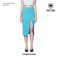 YOUTH TONIC - Ribbed Knit Zipper Skirt (Turquoise) / กระโปรง ผ้าร่อง เข้ารูป มีซิป สีฟ้า