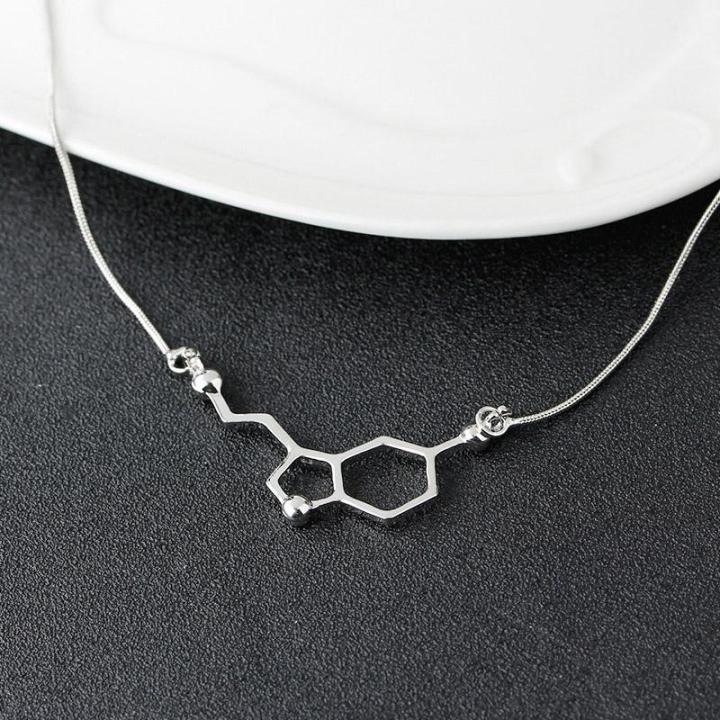 โครงสร้างทางเคมีโมเลกุลจี้สร้อยคอเครื่องประดับสร้อยคอโซ่เงินสำหรับผู้หญิงสาว