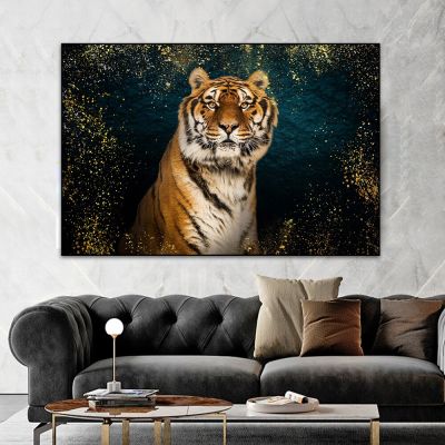 วินเทจเสือด้วยฟอยล์สีทองผ้าใบจิตรกรรมสัตว์เสือดาวยีราฟโปสเตอร์ผนังศิลปะภาพพิมพ์สำหรับตกแต่งบ้าน
