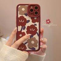 FDD Art ดอกไม้12เต็มหน้าจอเหมาะสำหรับ iPhone 13 Pro Max 14เคสโทรศัพท์11ฝ้า8/7สีแดงไวน์ Xr ซิลิโคนป้องกันการตก