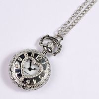 hot style Small silver heart-shaped hollow double-sided scale pocket watch quartz necklace hanging 6053